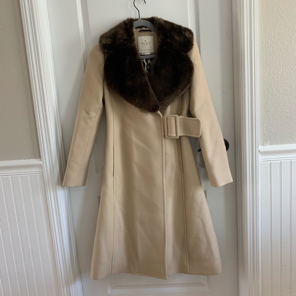 NWT Kate Spade Briella Fur Collar Coat